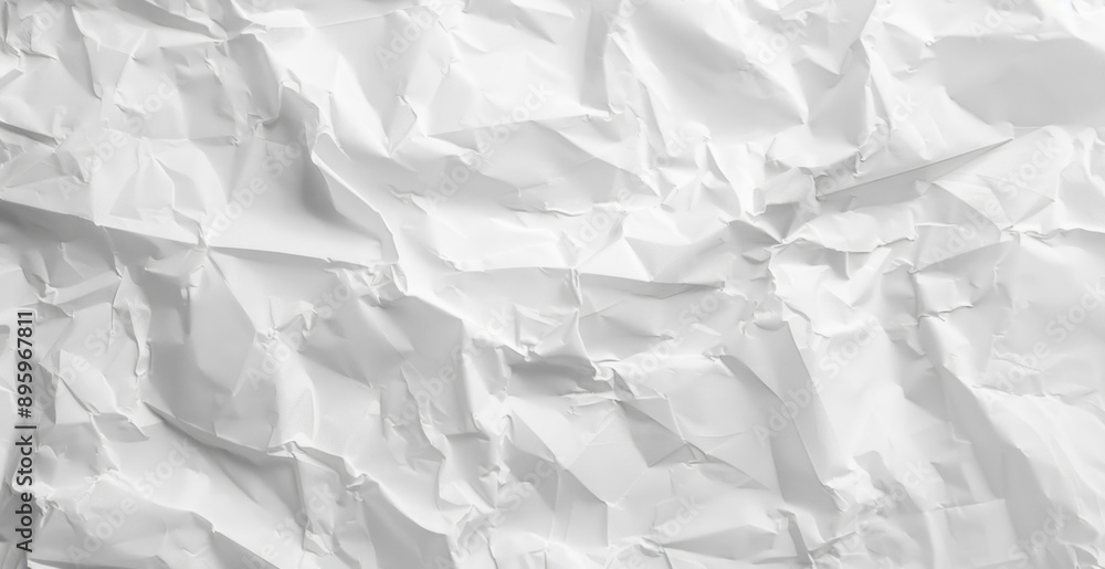 Obraz premium White crumpled paper background, white paper texture, crinkled paper pattern, white background, close-up, top view.