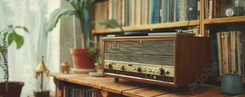 Wallpaper Mural A vintage radio playing vinyl records, the music filling the room with a warm, nostalgic sound. Torontodigital.ca