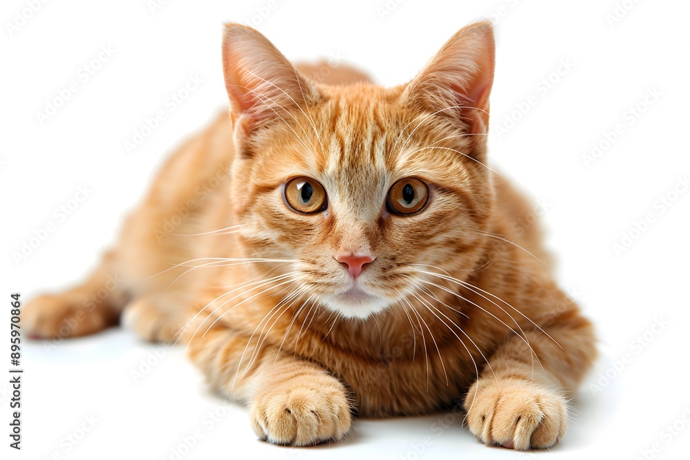 Obraz premium Adorable Ginger Cat Posing Elegantly on a White Background