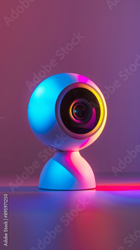 Modern webcam with colorful lighting in a