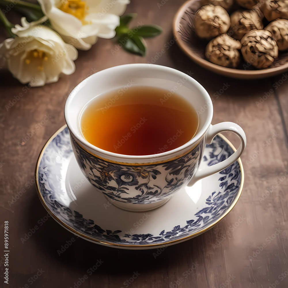 Realistic Of A Cup Of Tea on the table Realistic Of A Cup Of Tea on the table