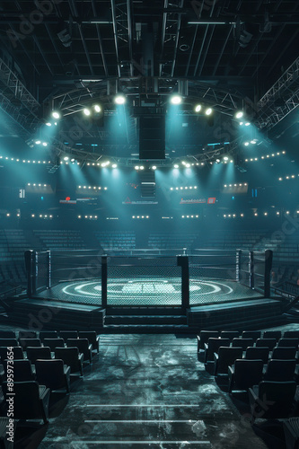 Wallpaper Mural Empty mixed martial arts arena with octagon cage and spotlights, ready for the next exciting match. Torontodigital.ca
