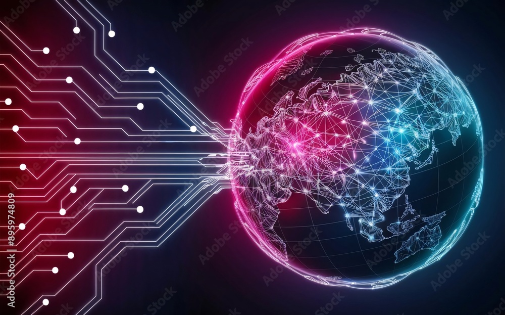 Obraz premium technology global abstract background and networking