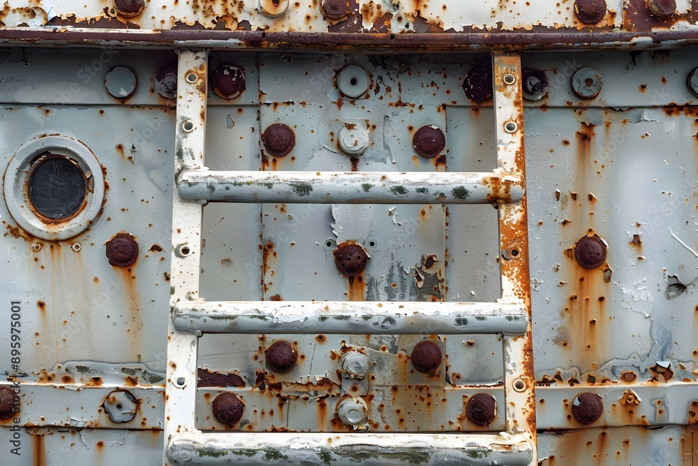 Weathered Metal Ladder Against Rusty Ship Hull Weathered Metal Ladder Against Rusty Ship Hull