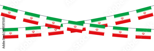 Iran bunting flag with on white background. Garland for celebration template banner, Vector illustration.