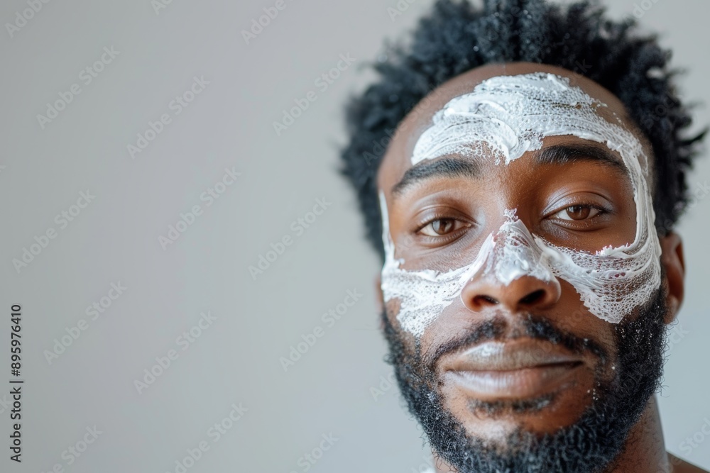 Black man using nourishing cream on his face Black man using nourishing cream on his face