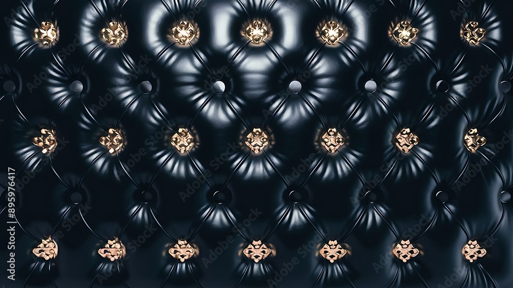 Luxurious black tufted leather with ornate gold buttons for an upscale wallpaper design Luxurious black tufted leather with ornate gold buttons for an upscale wallpaper design