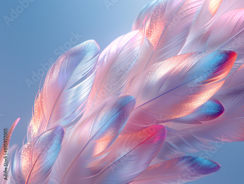 Wallpaper Mural a 3D rendering of feathers in a pink and purple color scheme. Torontodigital.ca