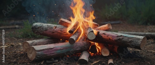 Playful clay-style bonfire with pastel-colored logs and soft flames, perfect for a calming and trendy home decor theme. photo