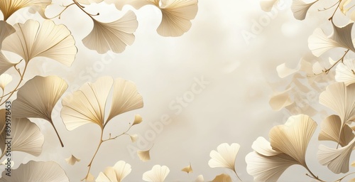 Digital illustration group ginkgo biloba leaves are arranged sca