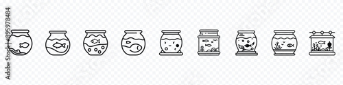 aquarium icon, Fish in aquarium icon, Fish home aquarium icon. Outline fish home aquarium vector icon, Aquarium tanks outline icons set, aquariums with plants and fish. aquarium with fish and bubbles
