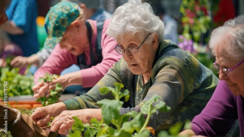 Seniors participating in a community garden project, illustrating the social and mental benefits of financial stability © Mars0hod