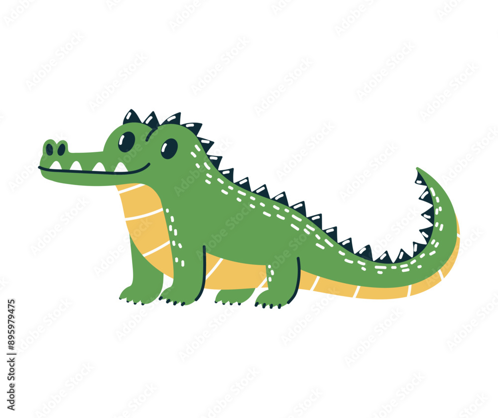 Green alligator with a yellow belly sitting on a white background. Green alligator with a yellow belly sitting on a white background.
