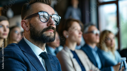 Business professional listening attentively at conference