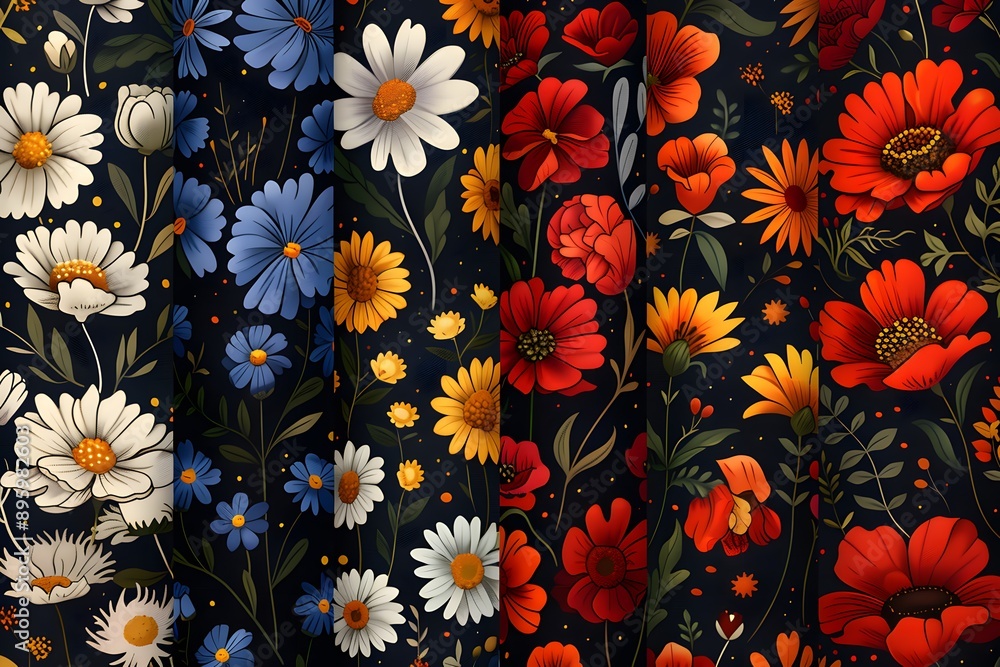 Vibrant Floral Patterns on Dark Backgrounds Vibrant Floral Patterns on Dark Backgrounds