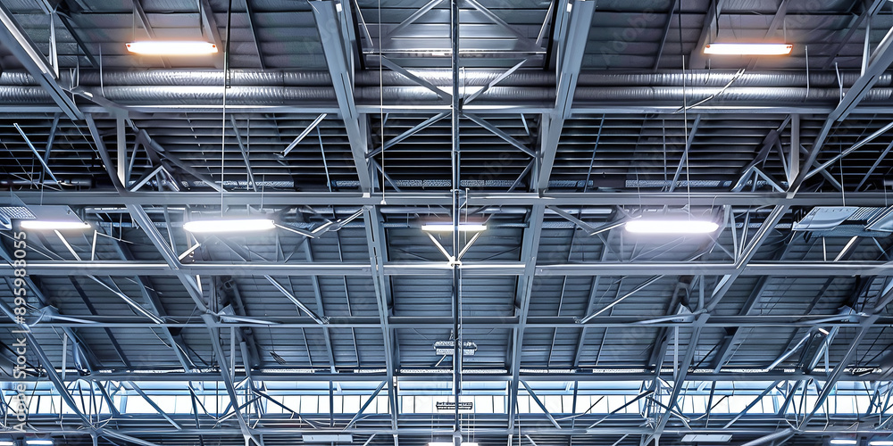 Ceiling with ventilation pipes and lights in industrial building Ceiling with ventilation pipes and lights in industrial building