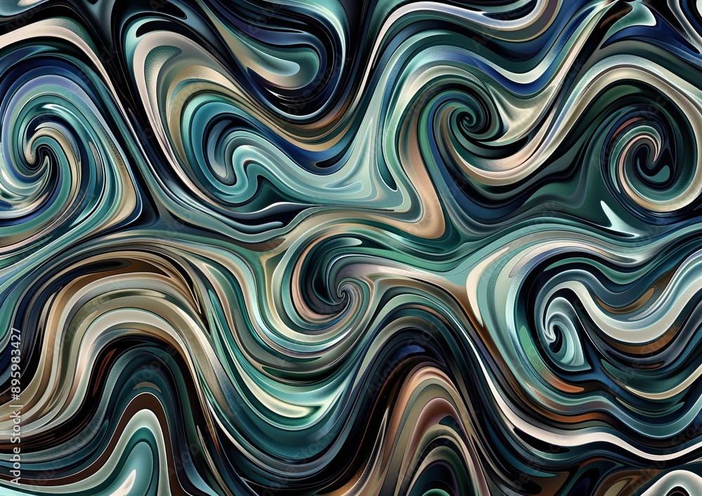 Obraz premium A pattern of swirling lines and curves in shades of teal and gold.