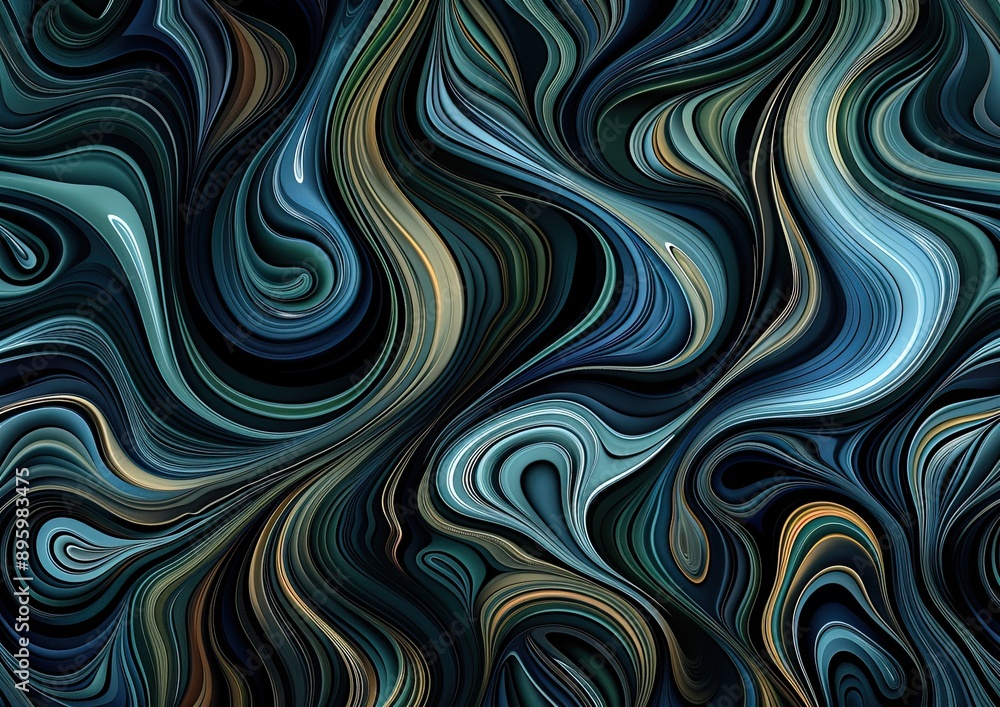 A pattern of swirling lines and curves in shades of teal and gold. A pattern of swirling lines and curves in shades of teal and gold.