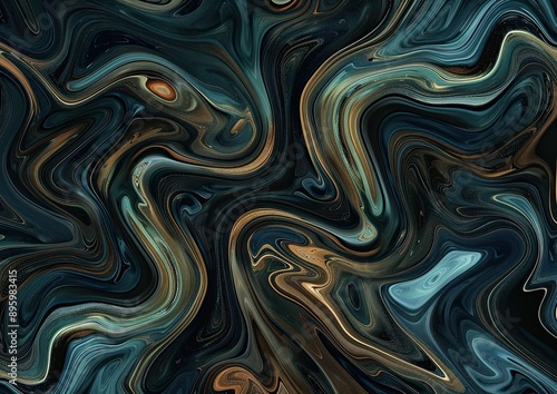 A pattern of swirling lines and curves in shades of teal and gold.