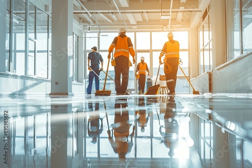 Cleaning Crew in a Modern Office Building