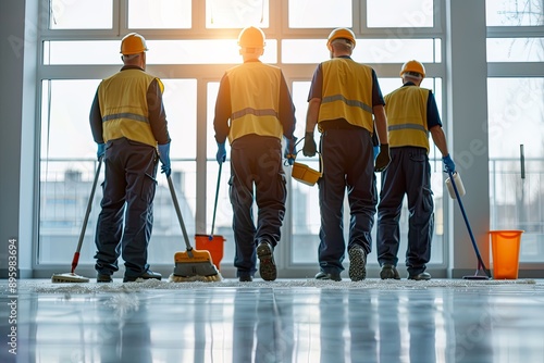 Four Janitors Cleaning Up