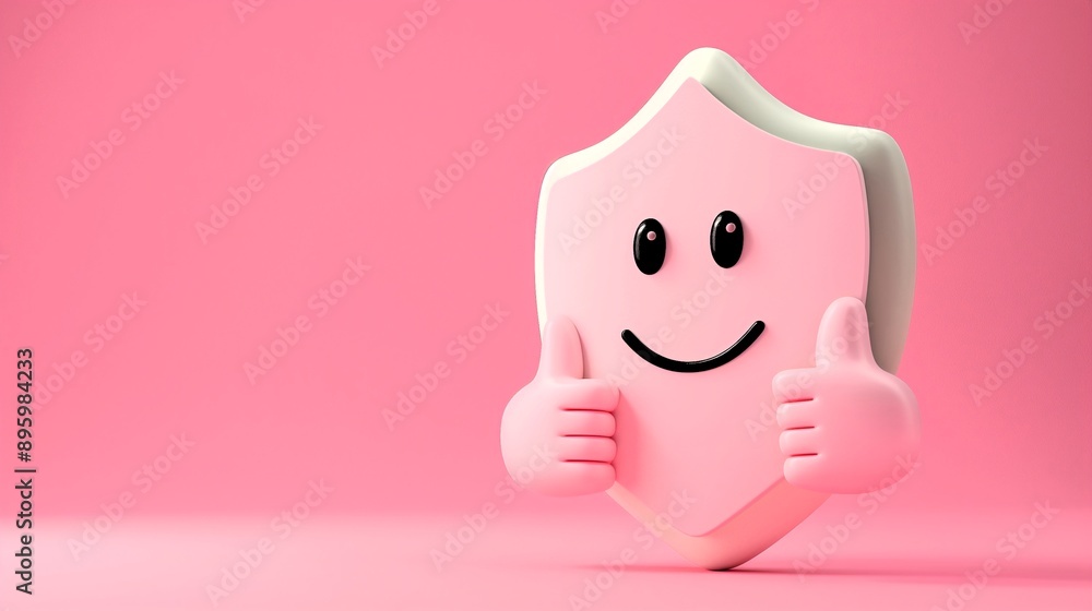 3D illustration cartoon of a happy shield with a thumbs up, symbolizing successful cybersecurity measures, on a pastel pink background. copy space. Generate ai illustration. 3D illustration cartoon of a happy shield with a thumbs up, symbolizing successful cybersecurity measures, on a pastel pink background. copy space. Generate ai illustration.