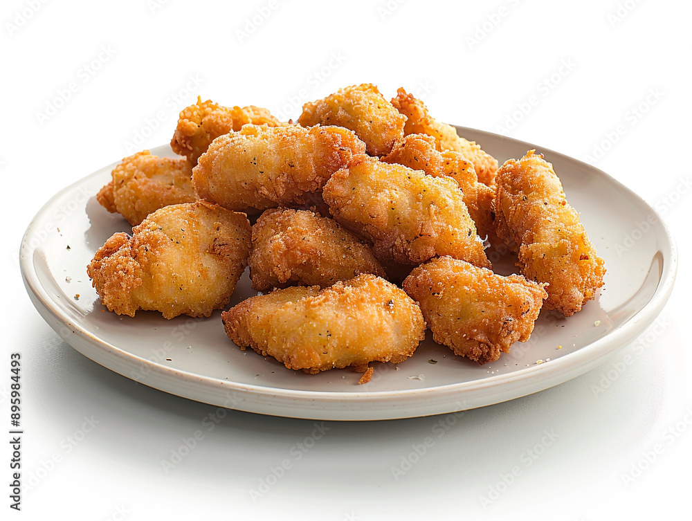 Chicken nuggets on a plate, isolated on white background. Chicken nuggets on a plate, isolated on white background.
