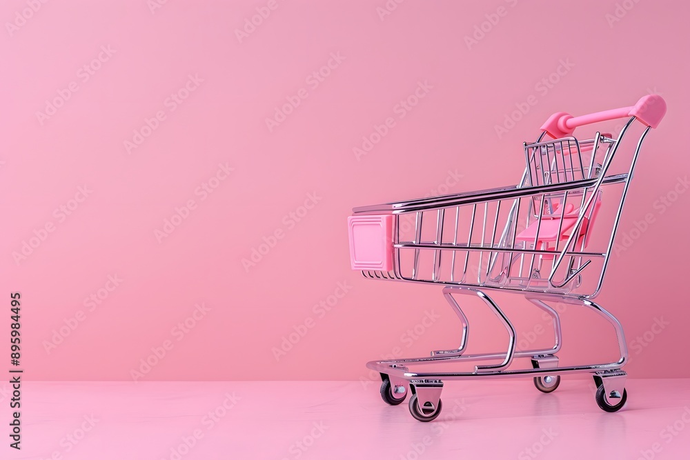 Stylish Pink Shopping Cart Against a Soft Pink Background Stylish Pink Shopping Cart Against a Soft Pink Background