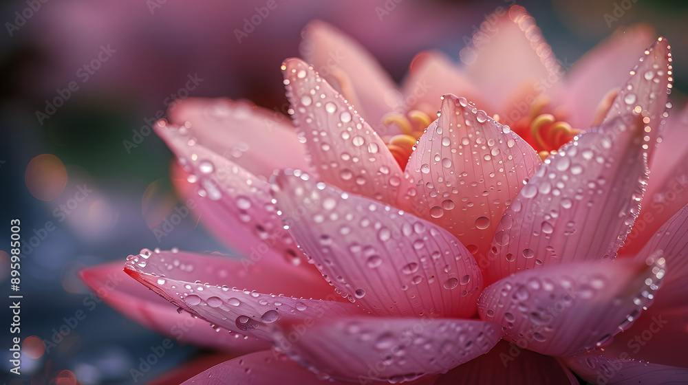 Fototapeta premium Morning Dewdrops on Lotus Petals: Capturing Tranquility and Natural Beauty