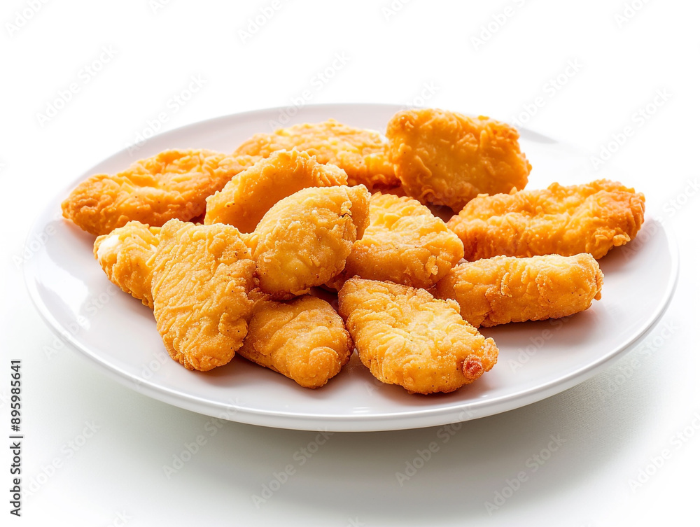 Chicken nuggets on a plate, isolated on white background. Chicken nuggets on a plate, isolated on white background.