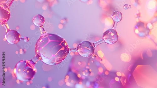 Obraz na płótnie A group of glass molecules is floating in a scientific background with pink and purple colors w salonie