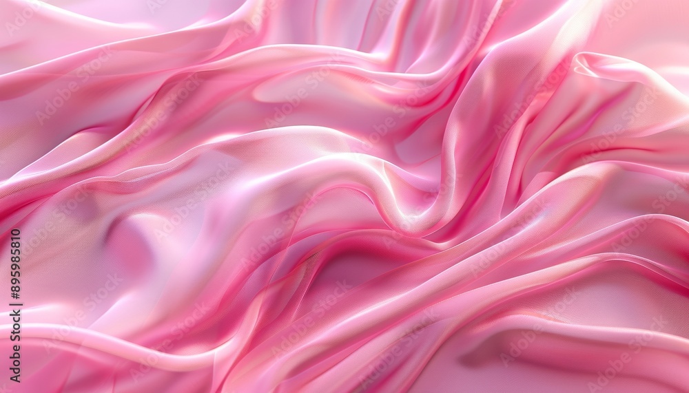 Obraz premium Smooth Pink Fabric Waves Creating Serene and Tranquil Visual Effect, Background, Copy Space