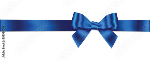 Blue Bow and Ribbon Horizontal Realistic shiny satin with shadow horizontal ribbon for decorate your wedding invitation card ,father's day card ,greeting or gift boxes vector EPS10 isolate on white