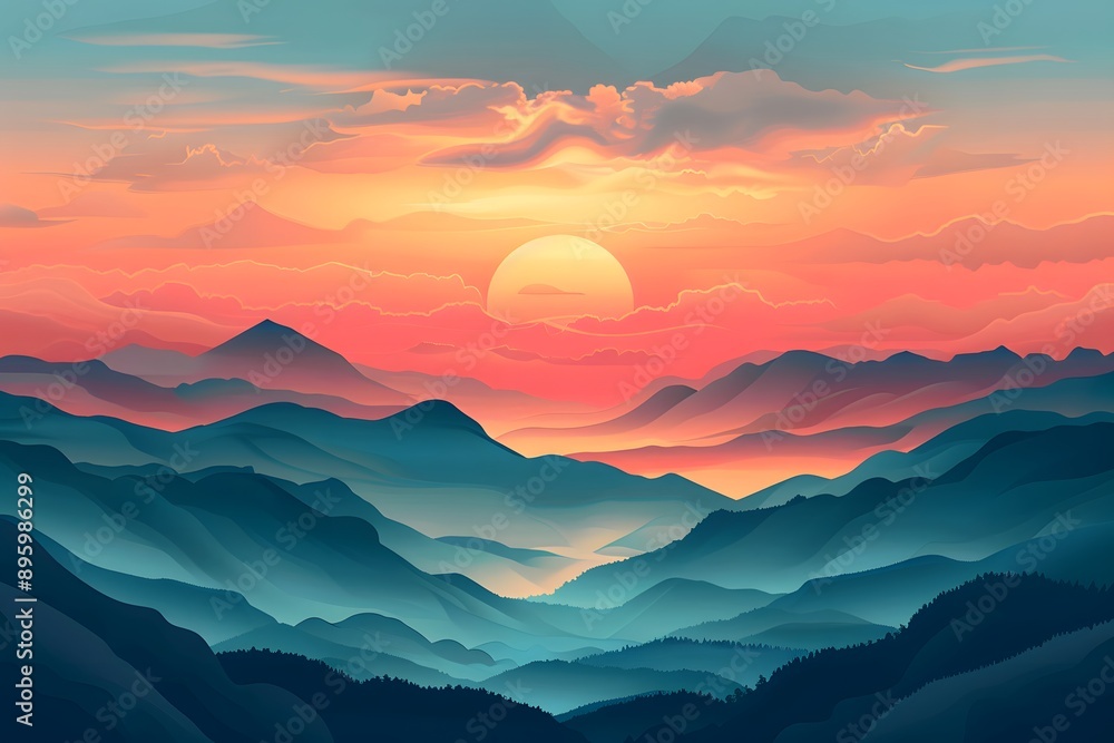 Serene Sunset Over Majestic Mountains in Vibrant Colors Serene Sunset Over Majestic Mountains in Vibrant Colors