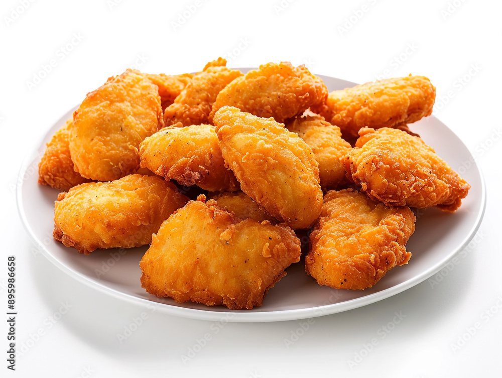 Chicken nuggets on a plate, isolated on white background. Chicken nuggets on a plate, isolated on white background.