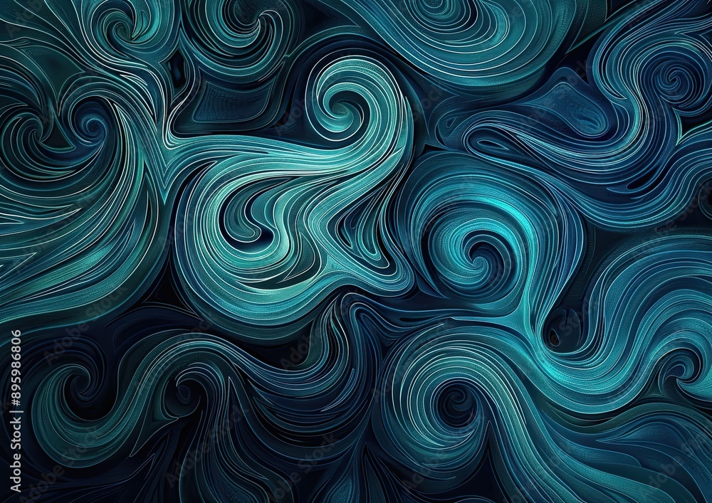 Abstract swirls of blue and teal lines on a black background Abstract swirls of blue and teal lines on a black background