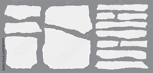 Set of torn white note paper pieces are on brown background for text, notes or ad.
