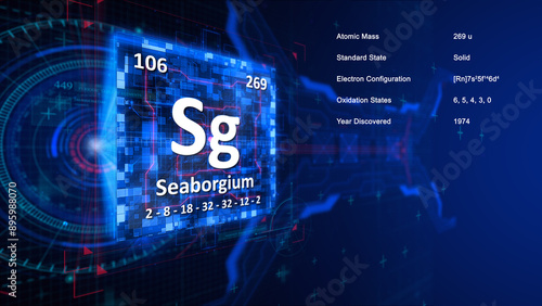 Modern periodic table element Seaborgium illustration photo