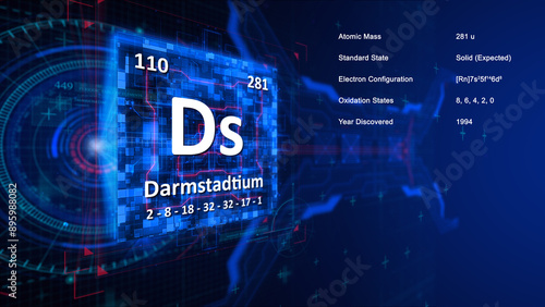 Modern periodic table element Darmstadtium illustration photo