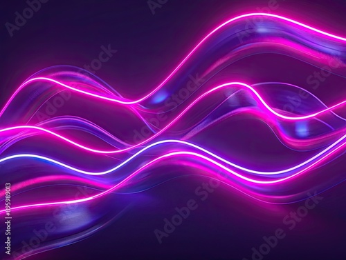 Neon lights wavy lines on d...