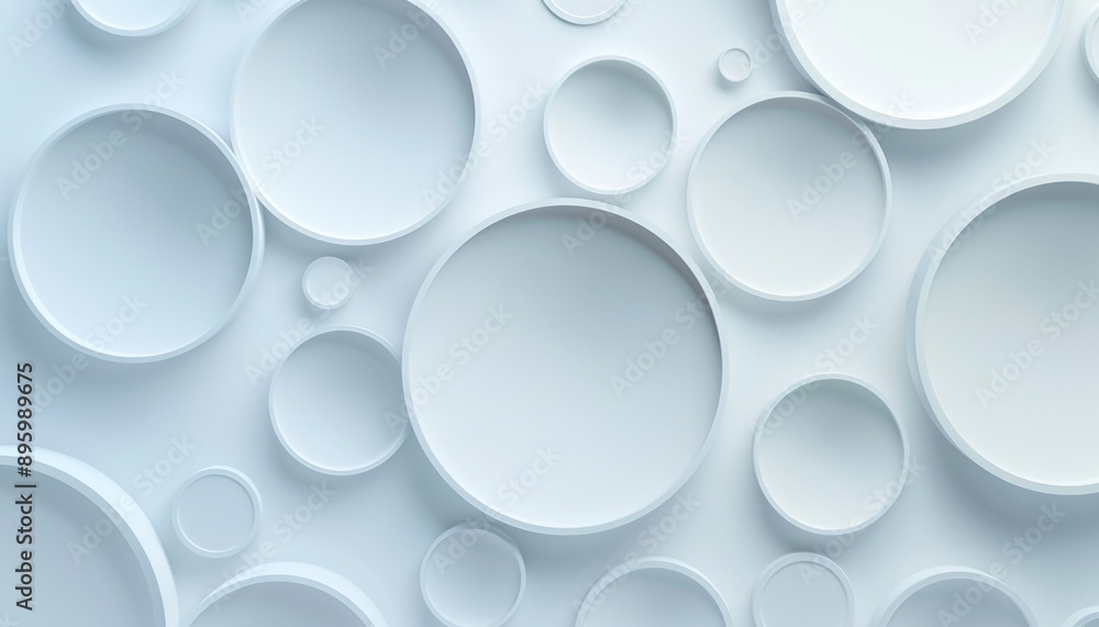 Abstract Composition with White Overlapping Circles, Minimalist Design, 3D Effect, Calming Geometric Pattern, Background with Copy Space Abstract Composition with White Overlapping Circles, Minimalist Design, 3D Effect, Calming Geometric Pattern, Background with Copy Space