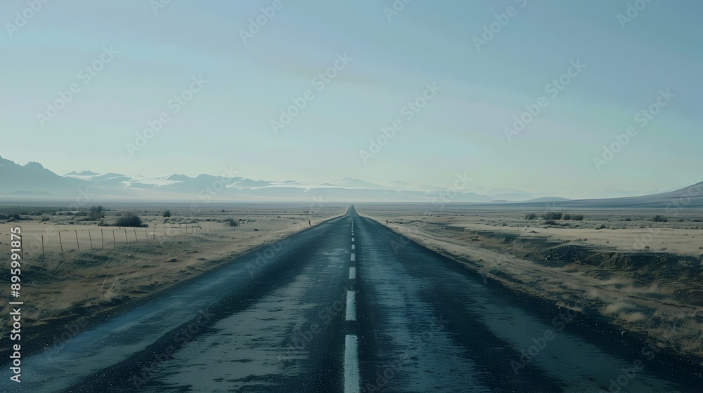 Endless Asphalt Road Stretching into the Vast Horizon of the Desert Wilderness Endless Asphalt Road Stretching into the Vast Horizon of the Desert Wilderness