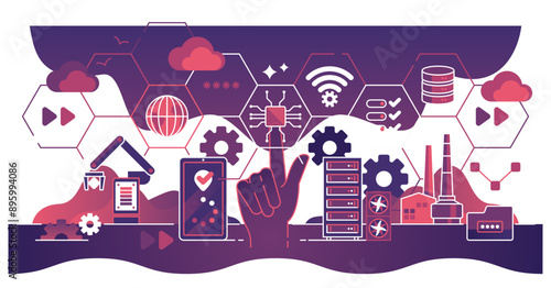 Digital transformation and technological integration dark outline concept, transparent background. Implementation of innovative tech and change to electronic development illustration.