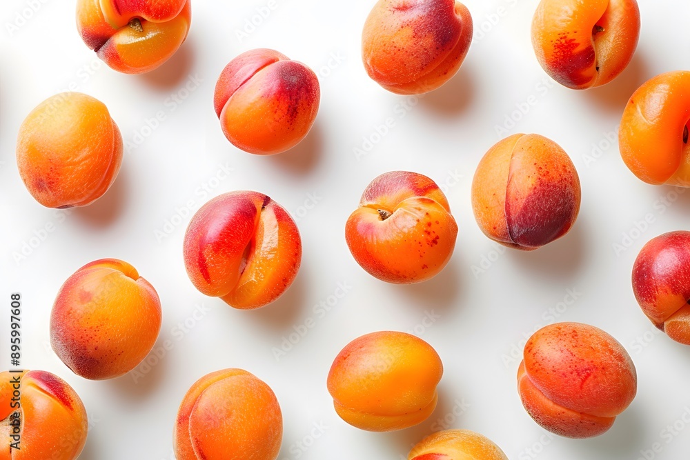 Fresh and Juicy Apricots Spread Across a White Surface Fresh and Juicy Apricots Spread Across a White Surface