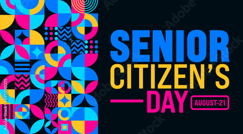 Senior Citizen’s Day is observed every year in 21 August. Senior Citizen’s Day background template with geometric shape pattern background. Holiday concept. Template for background, banner, card.