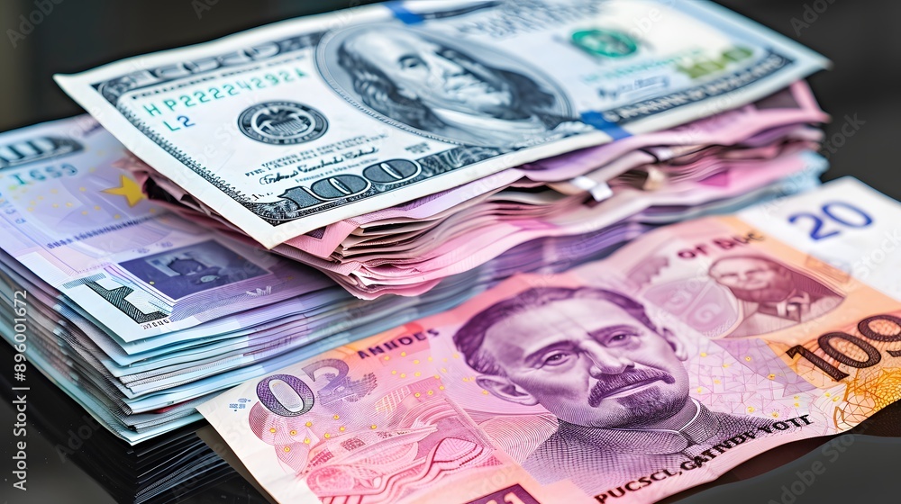 A collage of global currencies stacked unevenly, with some currencies visibly larger than others, representing varying inflation rates across different economies. A collage of global currencies stacked unevenly, with some currencies visibly larger than others, representing varying inflation rates across different economies.