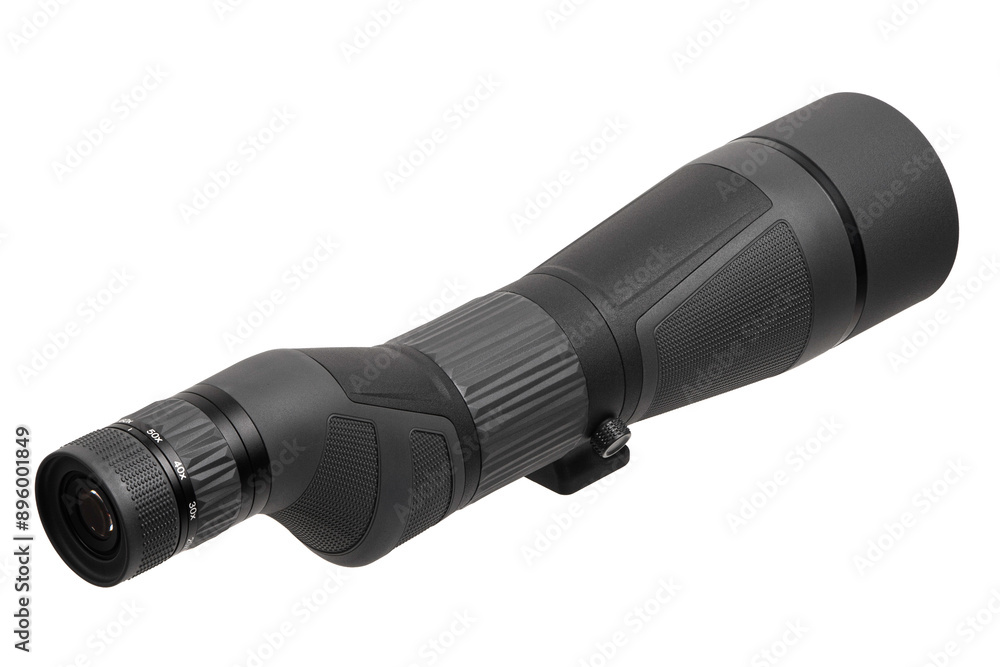 Modern spyglass. Long-range observation device. Monocular isolate on a white back Modern spyglass. Long-range observation device. Monocular isolate on a white back