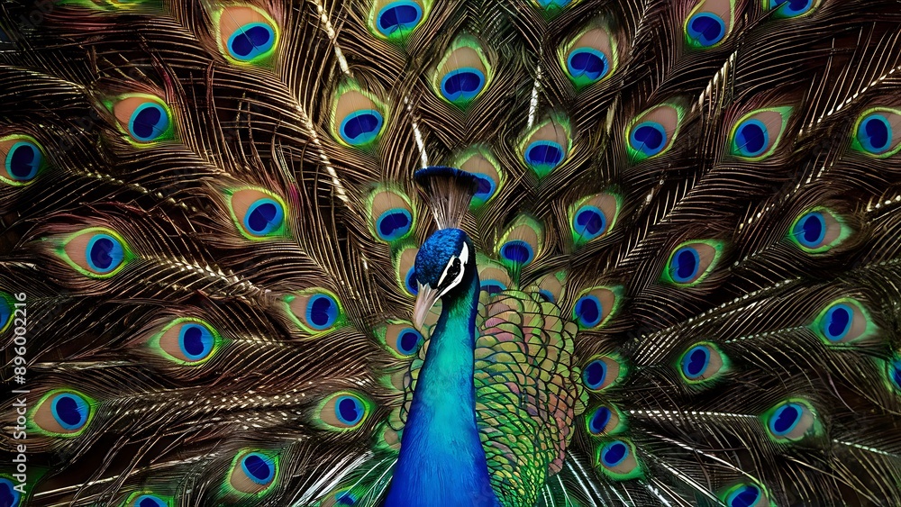 Obraz premium Colorful peacock feathers texture background, closeup, wallpaper