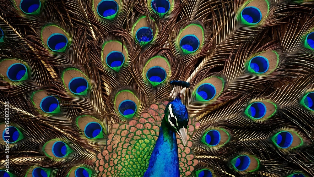 Obraz premium Colorful peacock feathers texture background, closeup, wallpaper