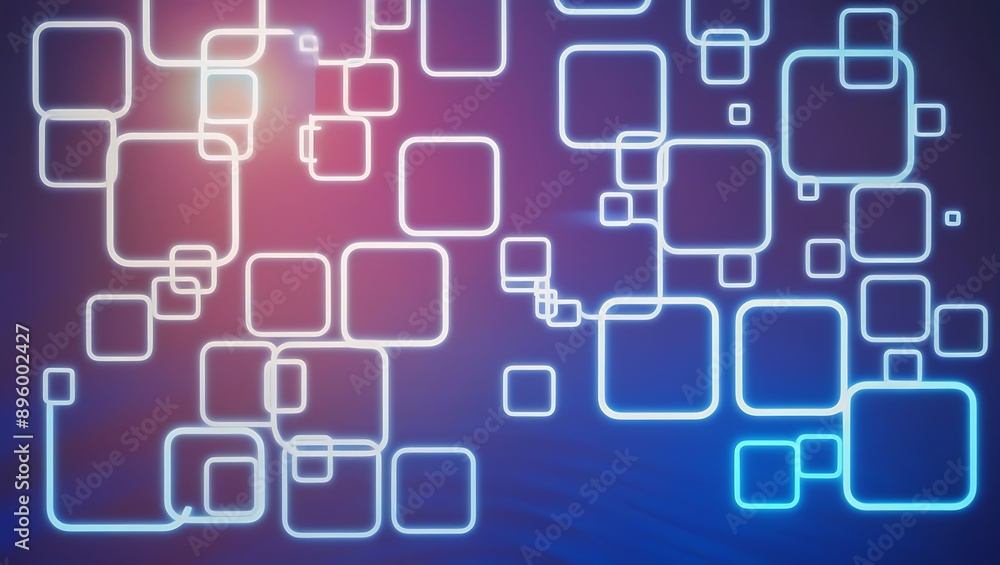 Glowing neon squares on a blue background. Glowing neon squares on a blue background.